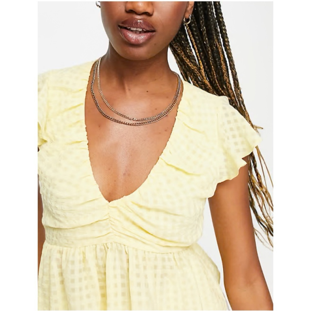 ASOS Sheer Gingham V-neck Top Peplum Blouse Butter Pastel Yellow SOLD OUT $35